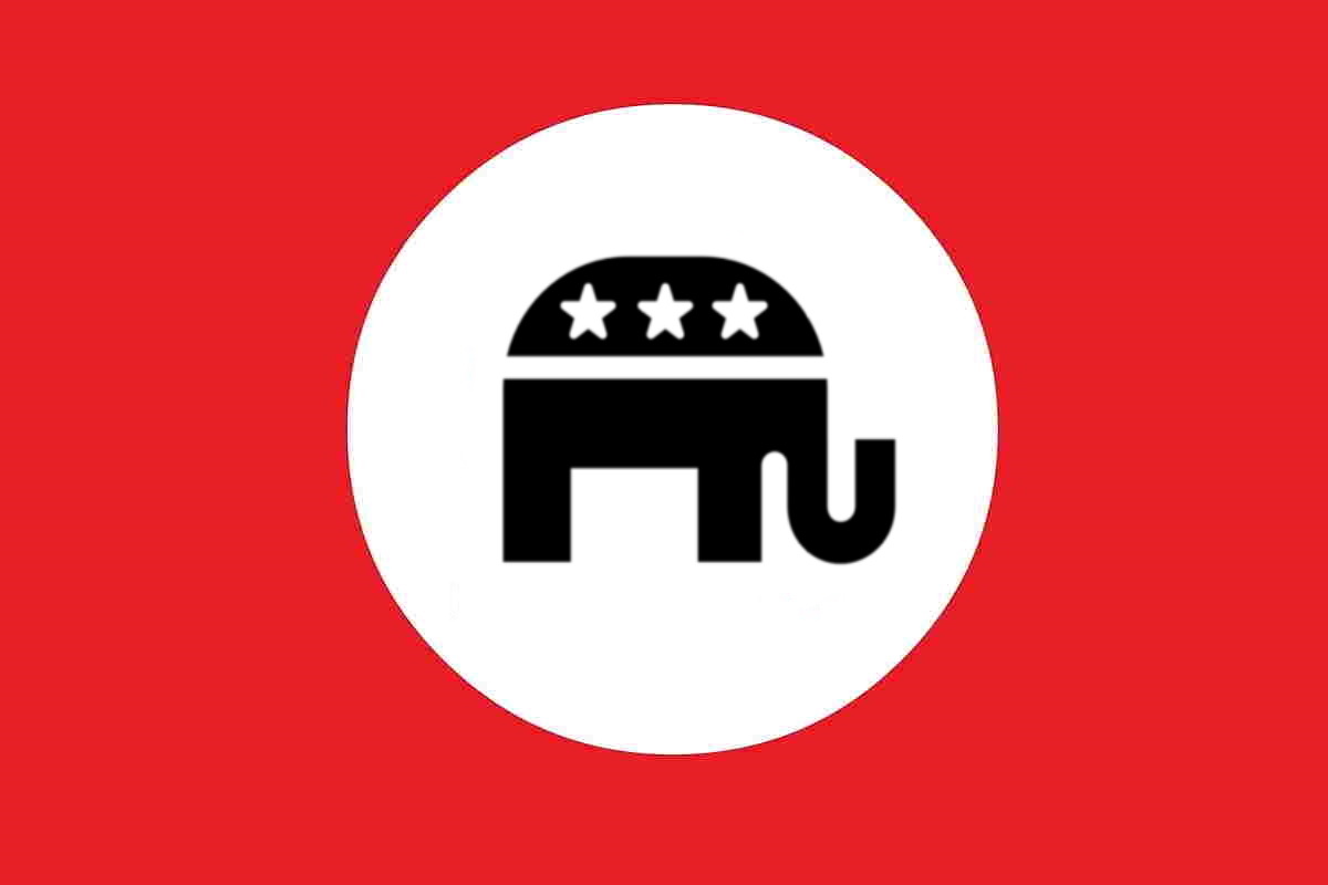 Nazi style flag with Republican elephant logo rather than swastika